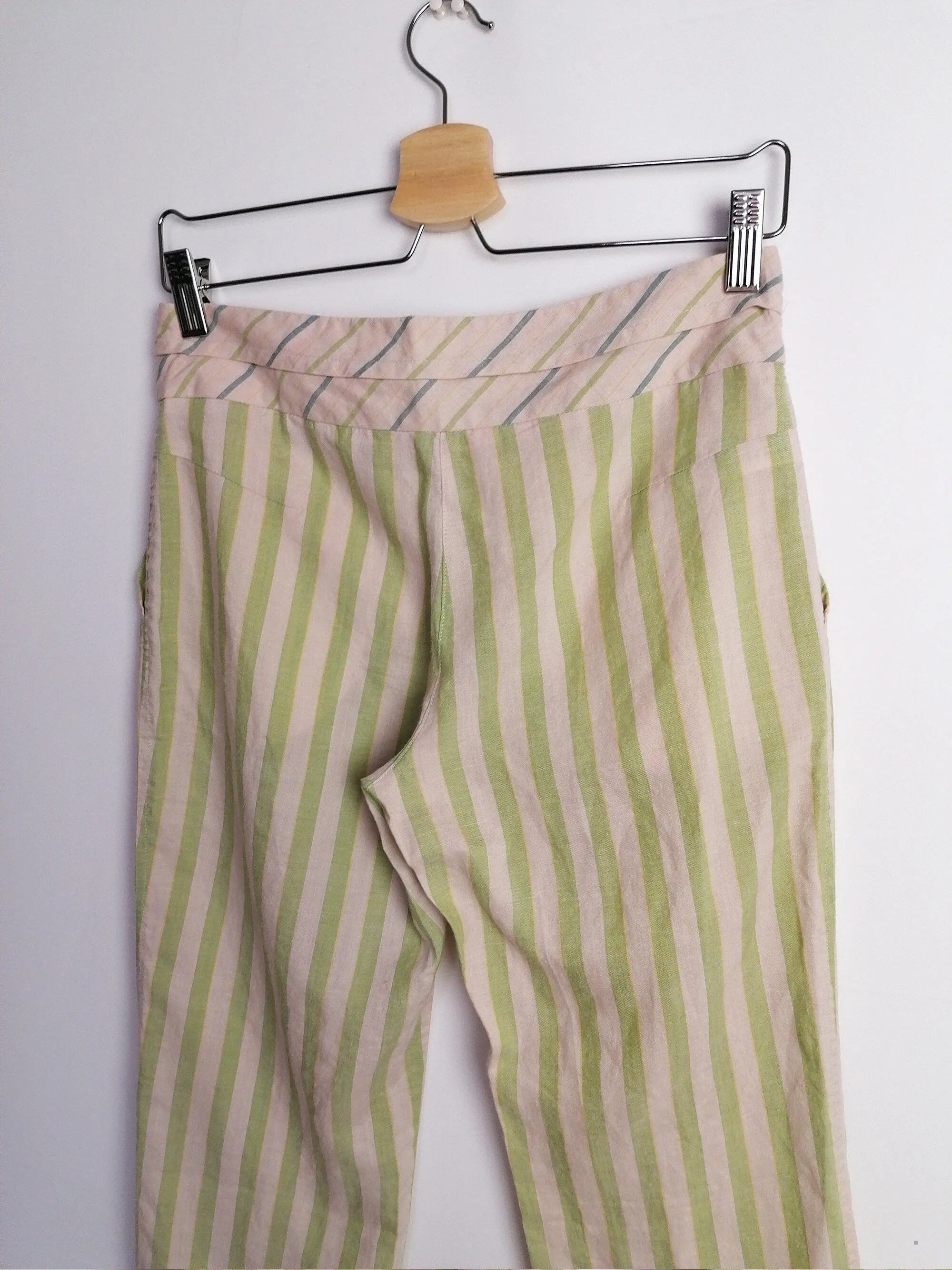 Y2K MANGO Striped 3/4 Flared Linen Capris - size XS